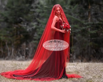 Long Red bridal veil
