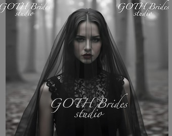 Elegant Gothic Wedding Veil – Long Black Two-Tier Veil with Blusher - Black veil 2 layers - Goth bridal veil