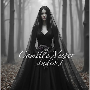 Long black bridal veil. Gothic wedding veil