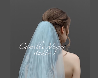 Light blue tulle wedding veil - baby blue veil - Long blue bridal veil