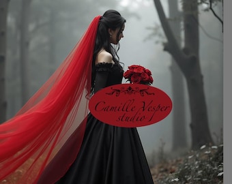 Dark red veil - classic red veil - red bridal veil - red wedding veil - long red veil