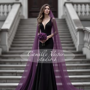 Voile de mariée gothique violet prune - Voile de mariée en tulle doux à une épaisseur