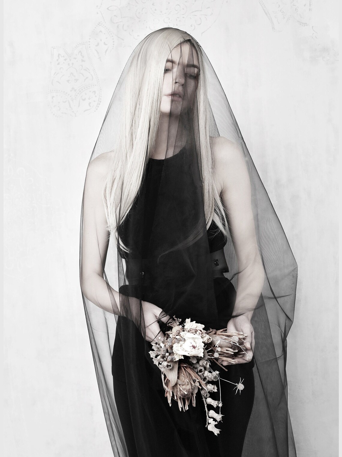 Black Bridal Veil With Blusher Gothic Black Wedding Veil Etsy