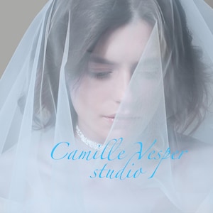 Light blue wedding veil. Long light Blue bridal veil with blusher. Pastel wedding veil. Blue Two tier veil. Blue illusion veil