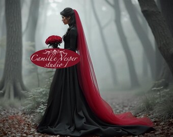 Gothic red veil - dark red wedding veil