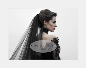 Goth veil - Black wedding veil - Black bridal veil - Long black veil  - Simple black veil