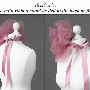 Large rose mauve tulle flower choker necklace with satin ribbon bow tie Oversized fabric flower choker Tulle necklace Photoshoot choker flower neck tie