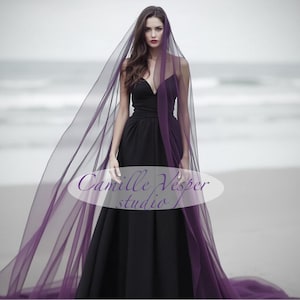 Voile de mariée gothique violet prune - voile de mariée simple couche violet prune