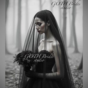 Gothic bridal veil. Black wedding veil with blusher. Black veil - 2 layers. Victorian veil