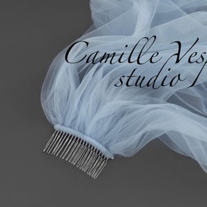 Minimalist Light blue wedding veil - single layer blue bridal veil