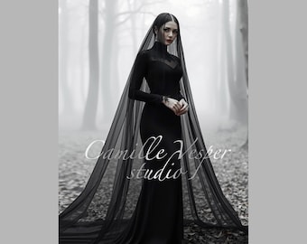 Black veil - Goth veil -  Black wedding veil -  Two tier black veil