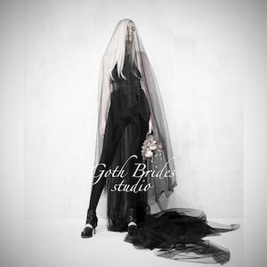 Long black bridal veil - Black two tier veil - Black wedding veil