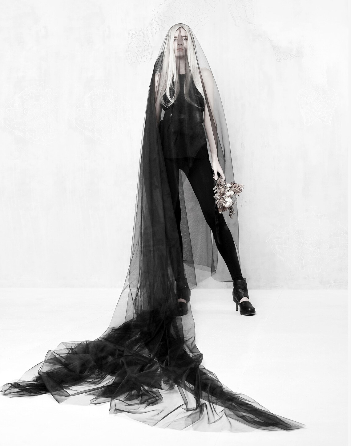 Black Bridal Veil With Blusher Gothic Black Wedding Veil Etsy