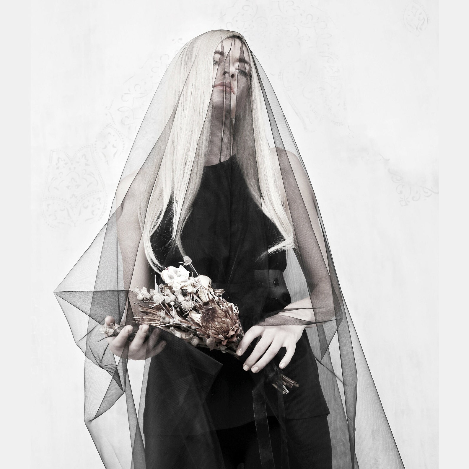 Black Bridal Veil With Blusher Gothic Black Wedding Veil Halloween