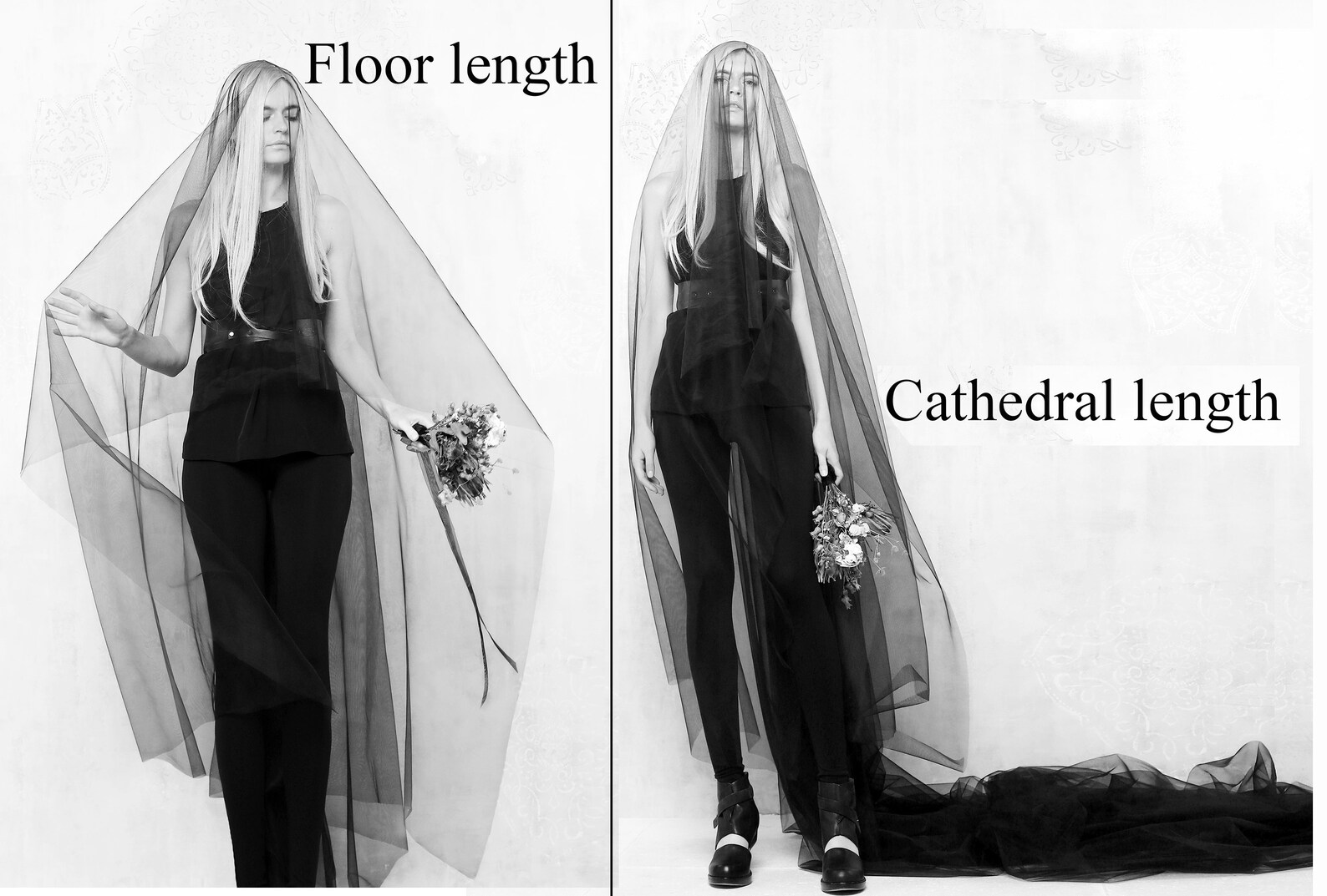 Goth Black Bridal Veil With Blusher Dramatic Black Wedding Veil Long