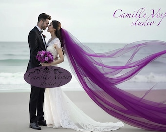 Colored veil - dark violet purple wedding veil