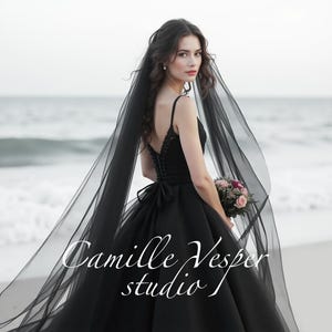 Long black bridal veil - Black veil 2 layers - Black blusher veil - Black wedding veil - Black double layered veil - Gothic veil