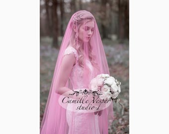 Extra Full Two Tier Hot Pink Color Veil With the Blusher  display picture 1