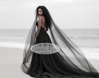 Black veil brides - black wedding veil  - two tier black veil - black sheer veil  - long black veil  - black double layered veil