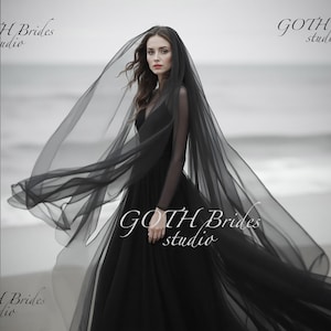 Black veil - 2 tier. Black wedding veil. Black Two tier veil. Black veil 2 layers. Long Black bridal veil with blusher. Gothic veil.