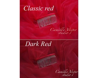 Soft tulle red bridal veil with blusher - long red veil - red veil with blusher - Red wedding veil