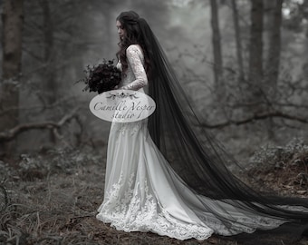 Goth veil - Long black veil - black wedding veil