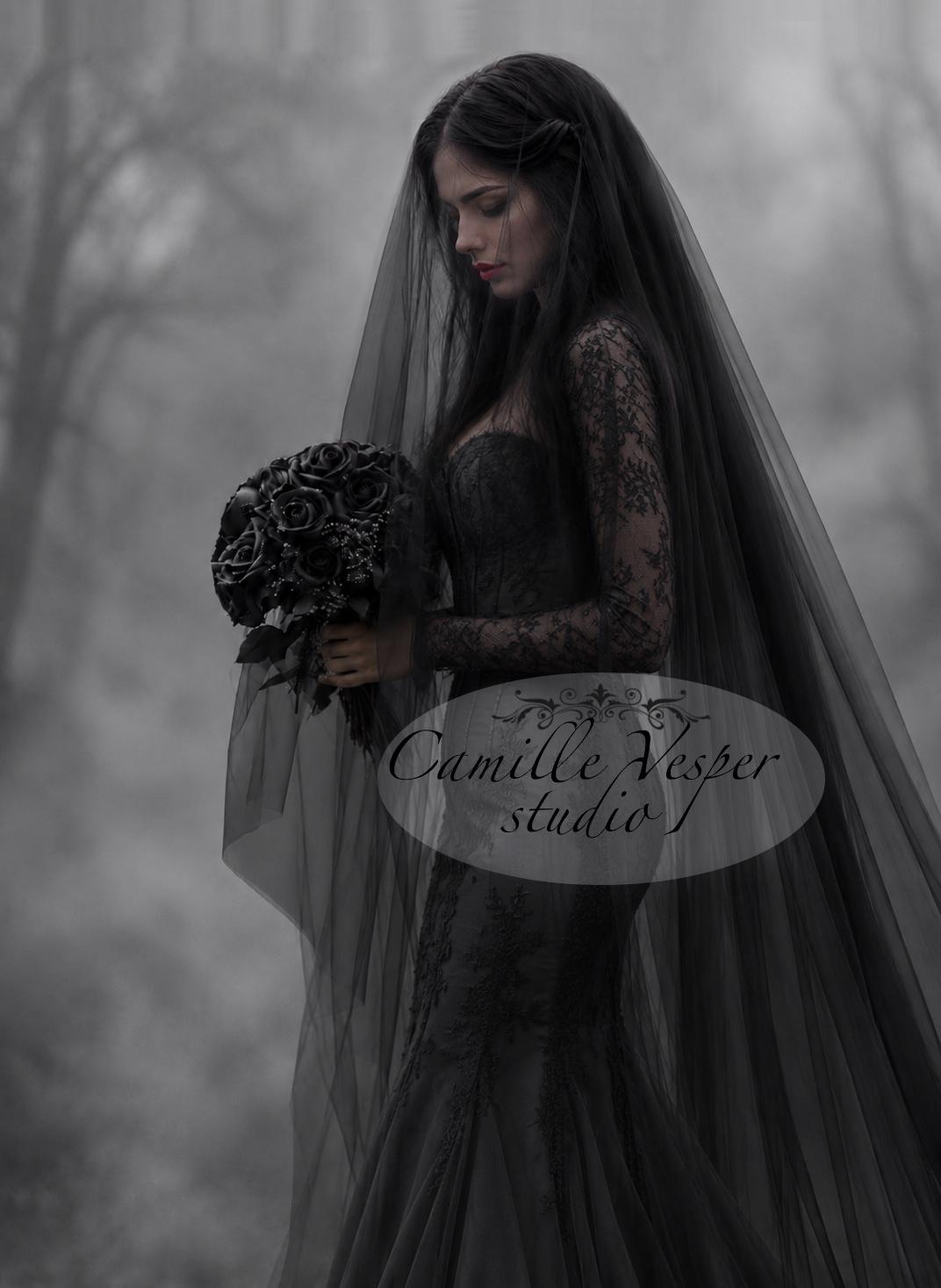 Black Wedding Veil. Two Tier Black Veil. Long Black Bridal  display picture 3