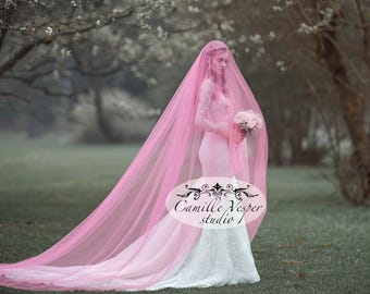 ??2-Tier Pink Bridal Blusher/Veil Two tier veil - Bridal veil with blusher - Illusion tulle  main image 4