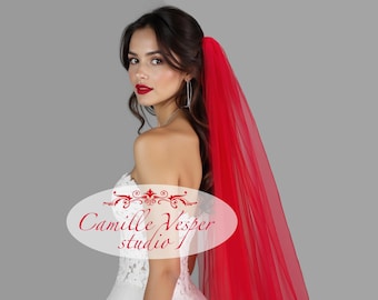 Red veil - long red bridal veil - classic or dark   red wedding veil
