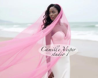 【新品未使用】NOTREemor tulle veil tops pink Pink Wedding Veil With Ruffles Pink Bridal Veil Hen Party Veil