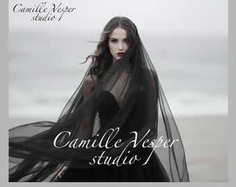 Gothic Black wedding veil - two tier black bridal veil