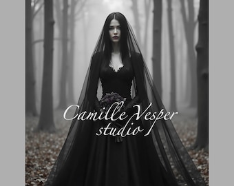 Gothic veil. Goth bridal veil. Black wedding veil. Long black bridal veil.