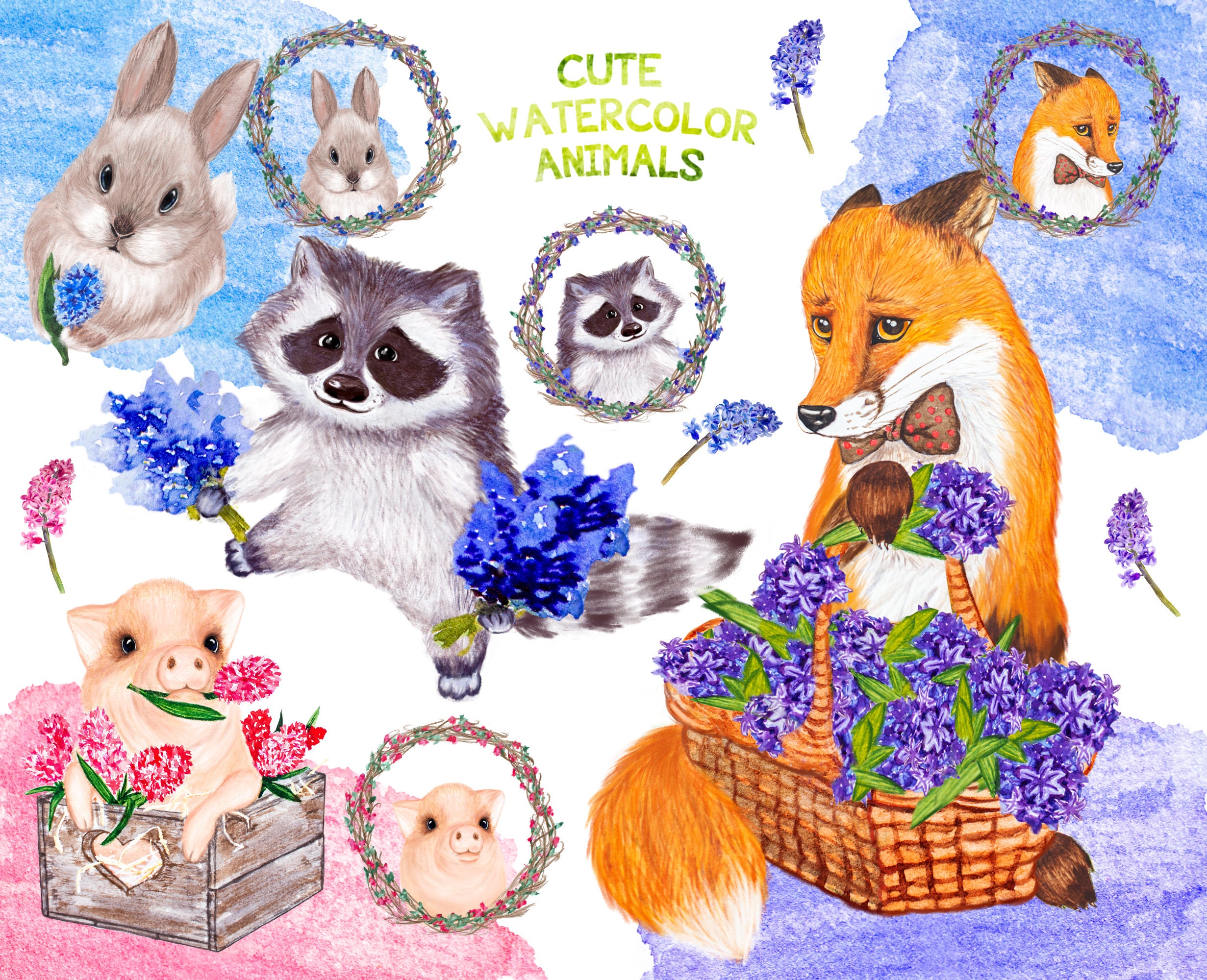 Clipart Watercolor Cute Animals | Etsy