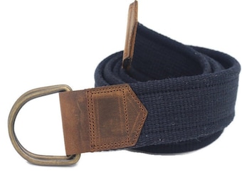 navy blue webbing belt with detail leather,unisex canvas belt ,