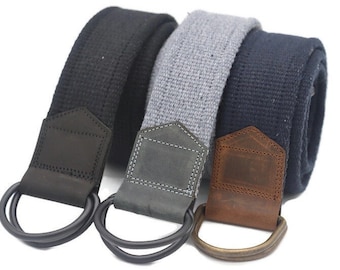D-Ring Cotton Web Belt with Leather Detail