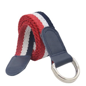 1.18&#39;&#39;(3cm) web belt for women,navy blue-red-white striped cotton belt,canvas belt with leather detail