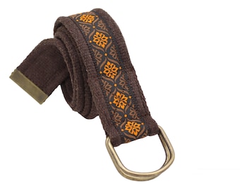 brown and orange women belt,solid brass d ring ethnic canvas belt,ribbon web belt for women