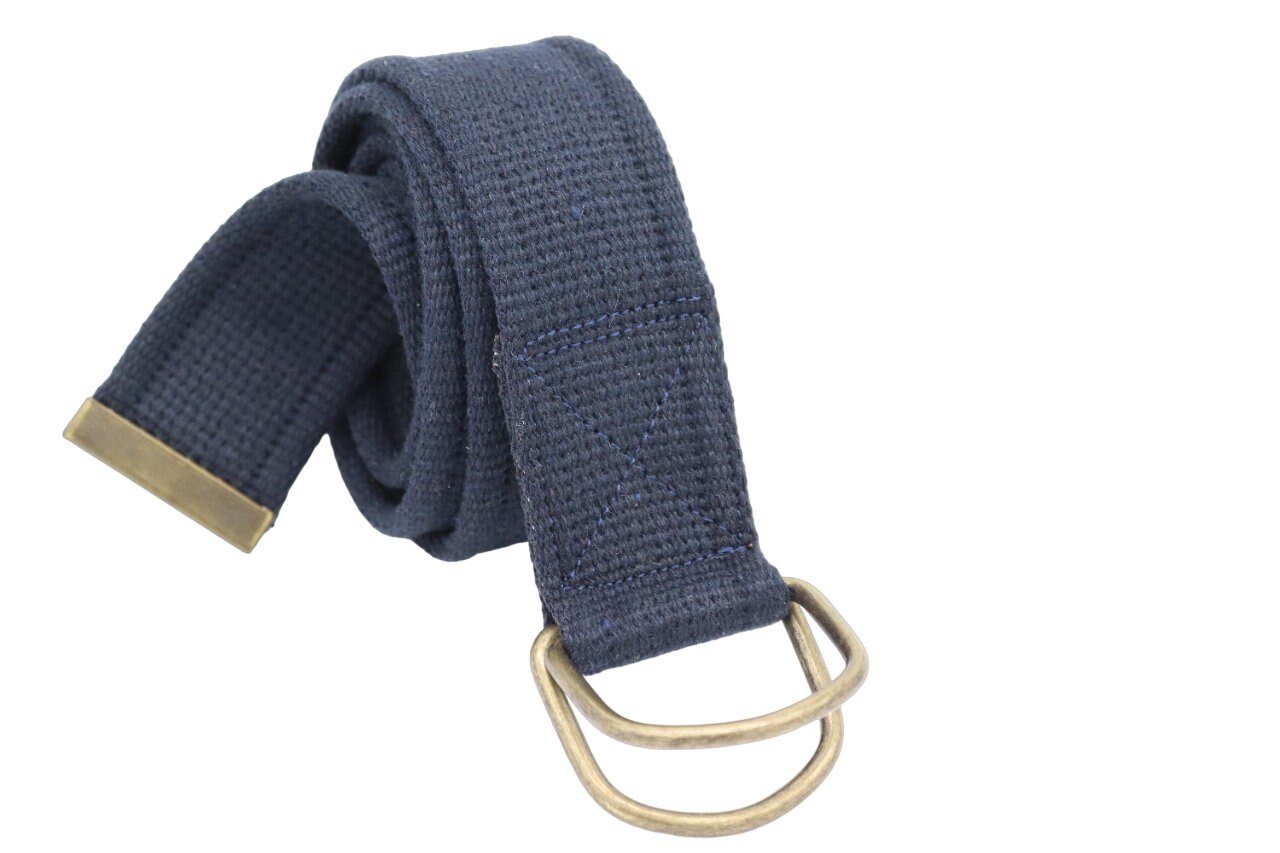 Cotton Woven Belt With Solid Brass D Ring,navy Blue greenblack Canvas