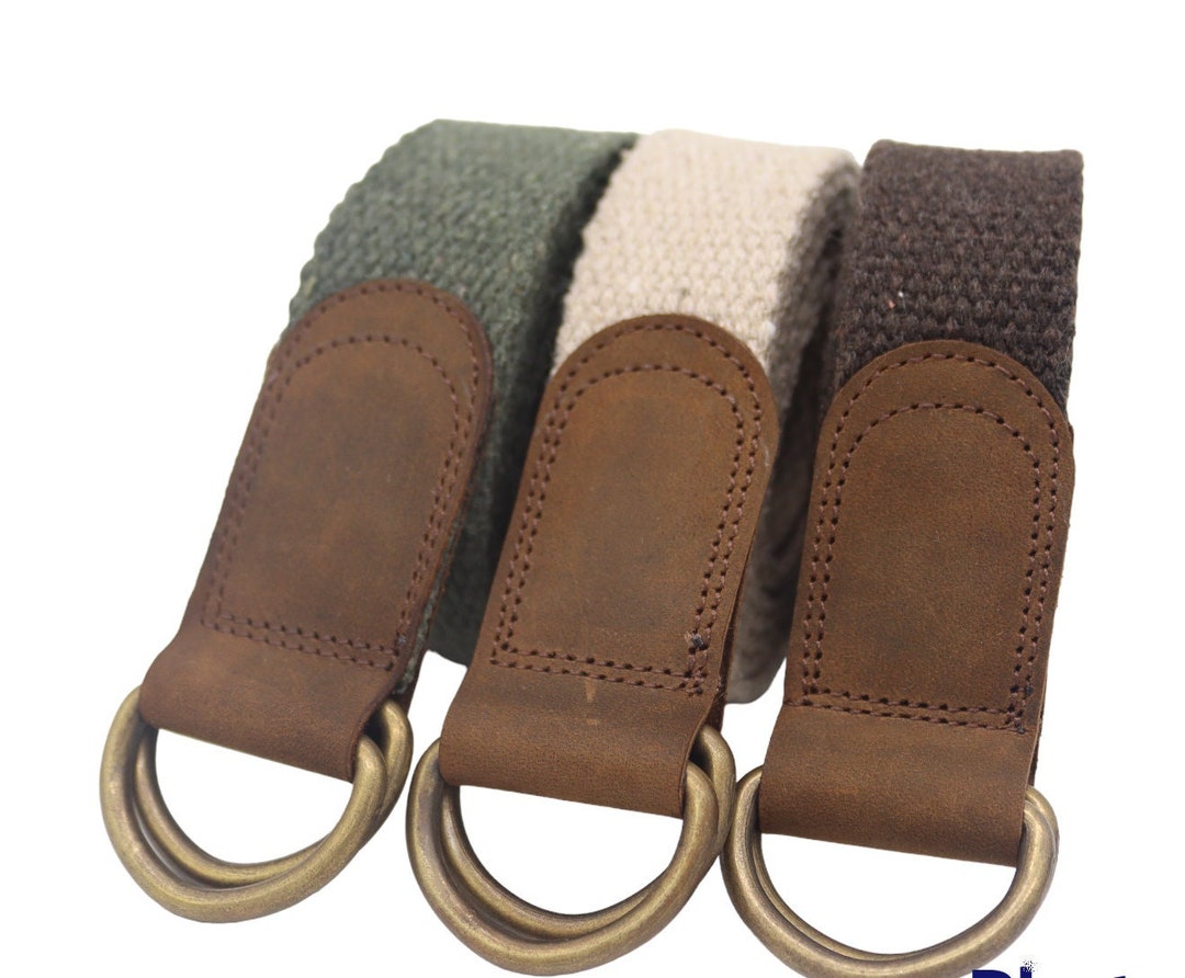 Skippers Nautical Code Flags D-Ring Belt - Khaki Cotton Webbing With Brass D-Ring Buckle, Made In USA