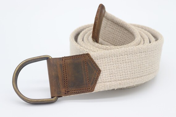 Khaki Canvas D-ring Belt With Brown Leather Detail - Etsy display picture 1