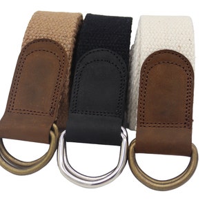 3 cm (1.18 in) wide leather antique d-ring webbing belt,black belt for women,canvas beige belt