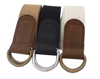 3 cm (1.18 in) wide leather antique d-ring webbing belt,black belt for women,canvas beige belt