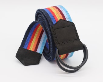 Ceinture En Toile Arc-en-ciel Unisexe - Double Boucle Anneau En D - Longueur 135cm Ajustable - 5