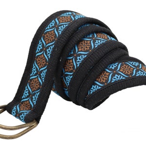turquoise brown black aztec design women belt,jacquard woven canvas boho belt, 1.5 &#39;&#39;ribbon belt with solid brass d ring