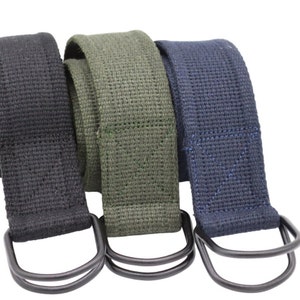 zwarte canvas riem met d-ring, katoenen stoffen riem met zwarte gesp, geweven riem voor mannen en vrouwen