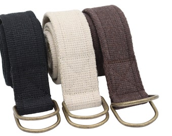 solid brass d ring woven belt,canvas belt for women and men,antique d ring woven cotton belt