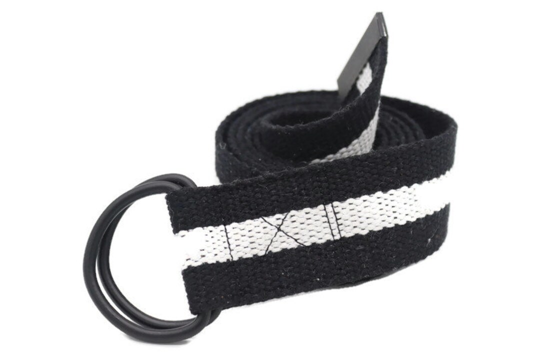 Black and White Striped Canvas D Ring Belt - Etsy