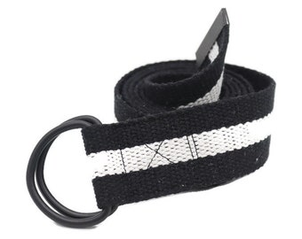 black-white striped d ring belt,black-white webbing belt,fabric belt