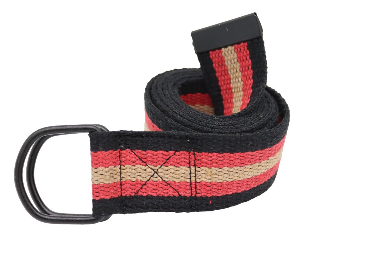 Striped Canvas D-ring Belt – Black, Red & Tan Web Belt - Etsy display picture 1