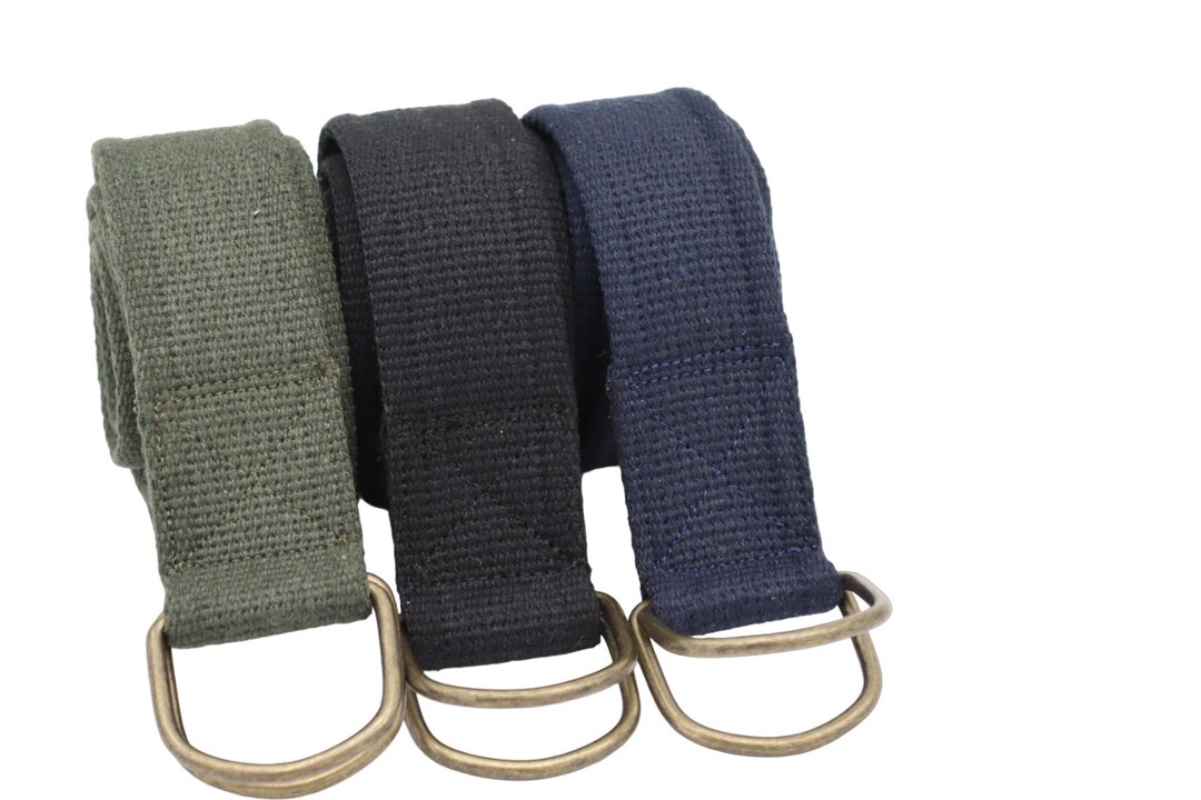 Cotton Woven Belt With Solid Brass D Ring,navy Blue greenblack Canvas